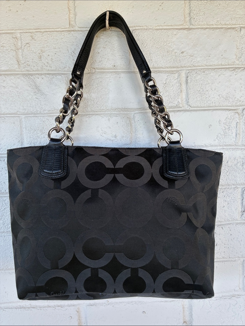Coach Coach Black Signature Nylon Mia Opaque Chain Tote - Picture 7 of 12